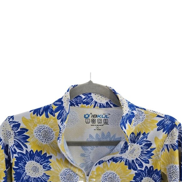 IBKUL Ruthie Sunflower UPF 50 Long Sleeve Quarter Zip Mock Neck Top Yellow Blue - Picture 5 of 14